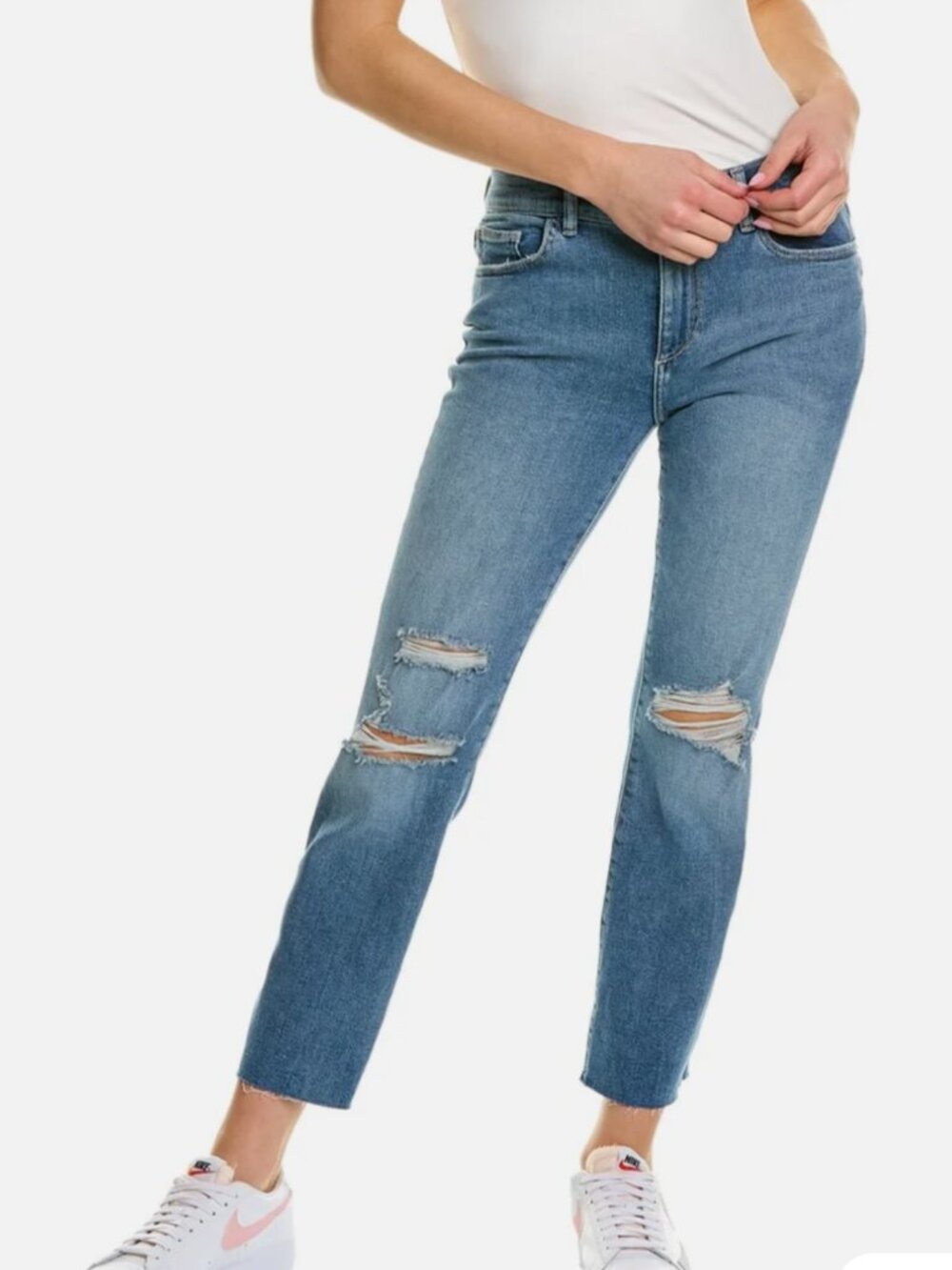DL1961 Mara Straight Mid Rise Ankle Jeans in Light Distressed- 26-MSRP $198+